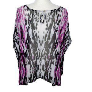 Chaps Sheer Sleeveless Blouse Top Small Pink Black Animal Print Oversized NWT!
